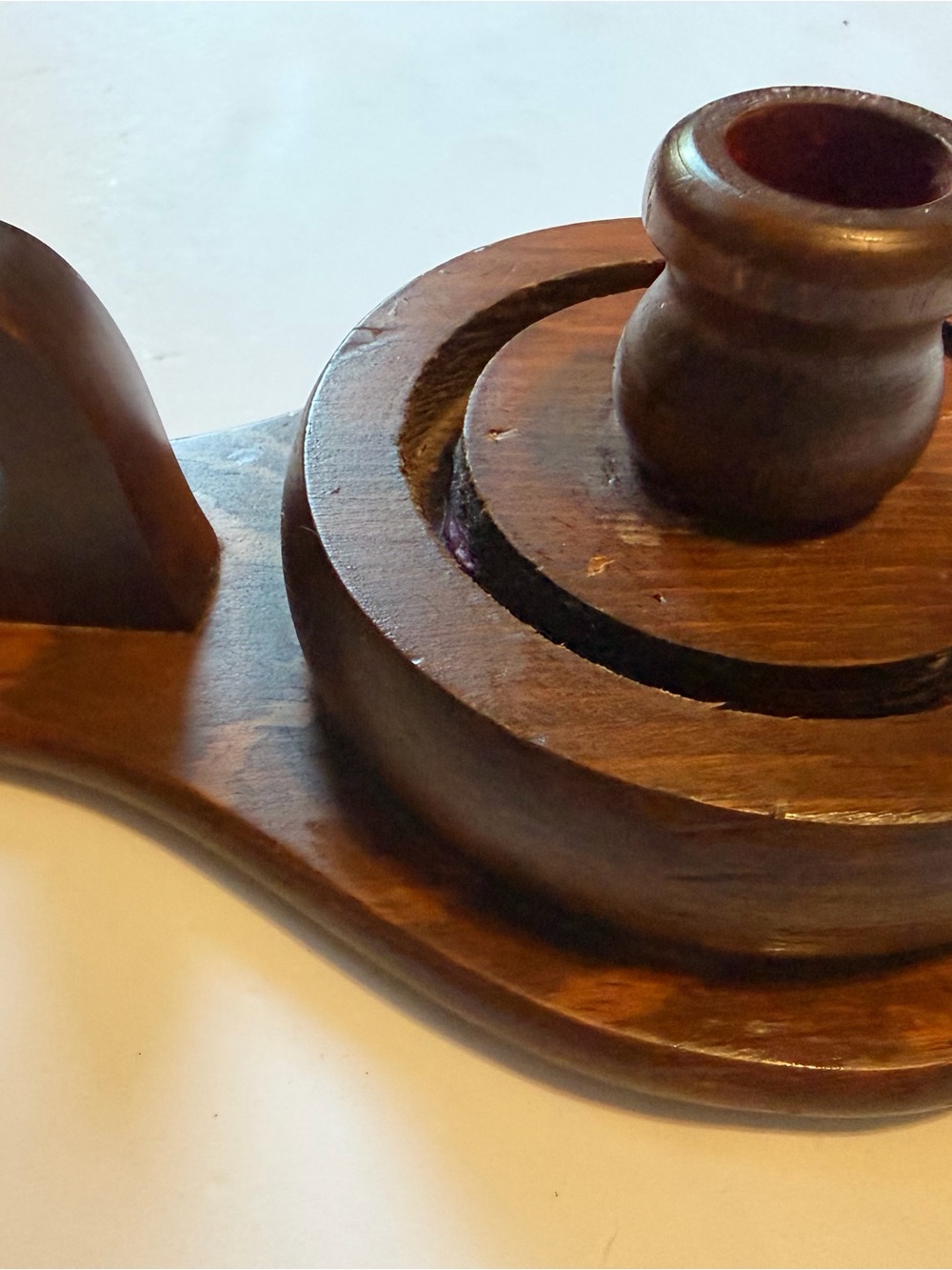 Handcrafted Primitive Wooden Taper Candle Holder in Rich Brown rustic wood